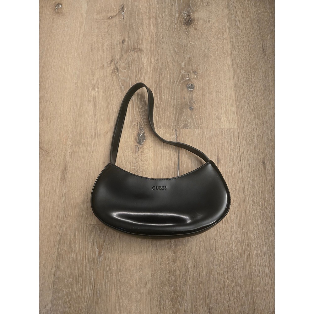 GUESS Black Faux Leather Crescent Shoulder Bag 90s Style Baguette Minimalist